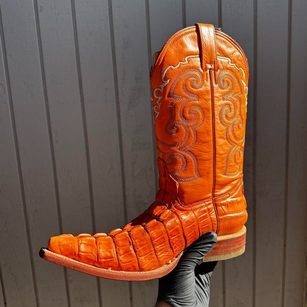 #76 Imitation Crocodile Tail Boot in Orange Color